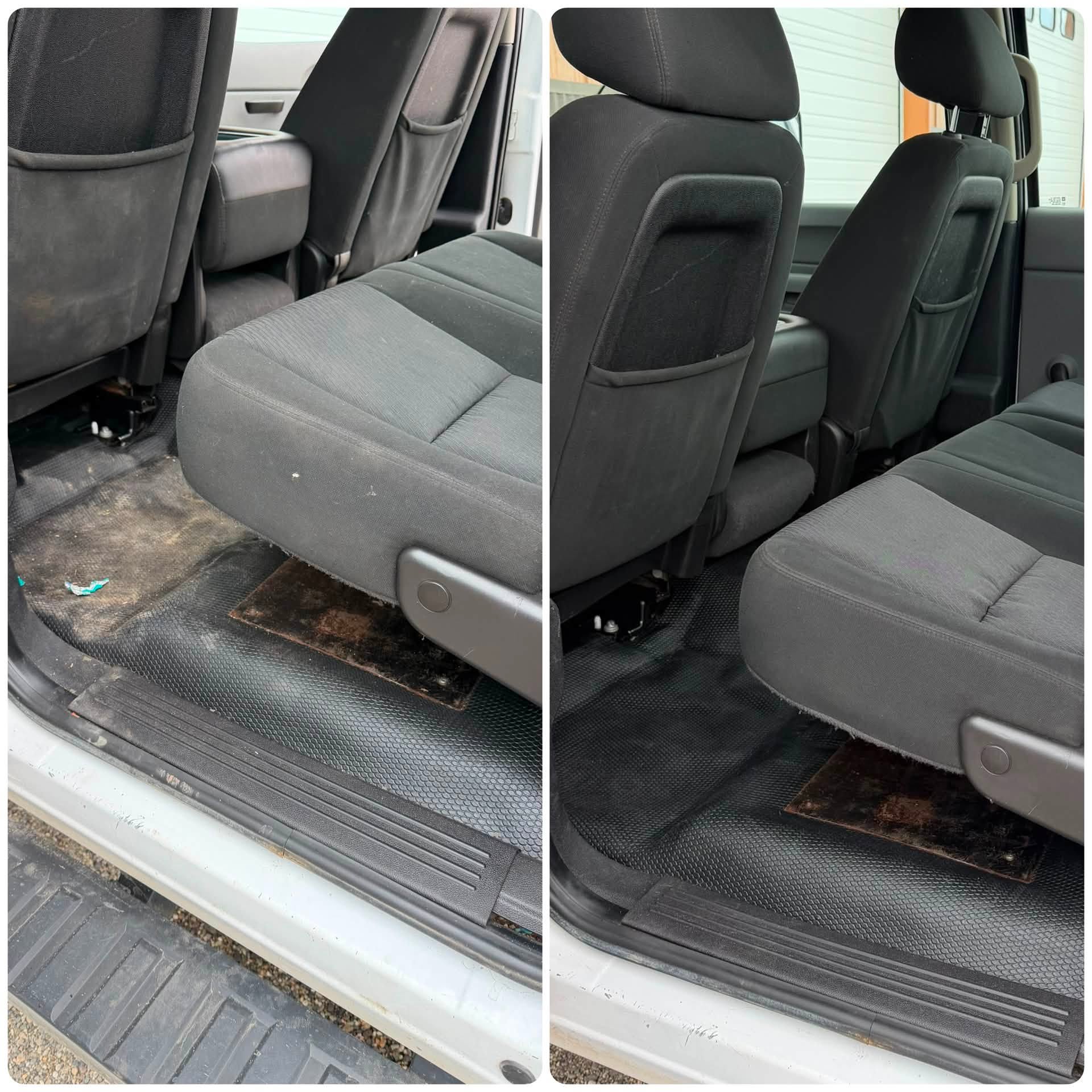 Before and after rear seat and floor cleaning